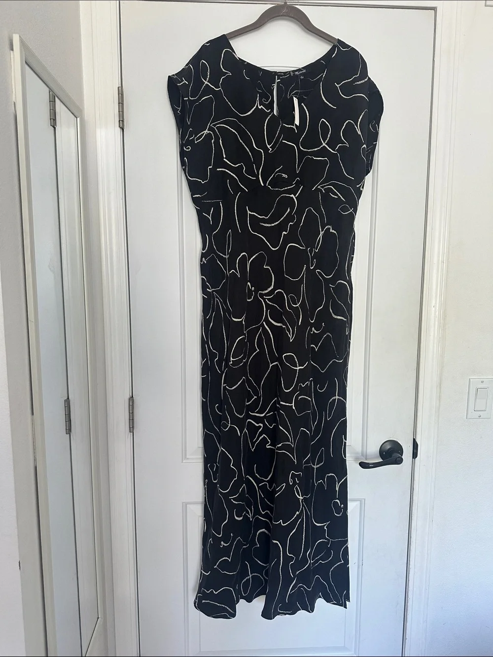 NWT Madewell Marianna Black Floral V-Neck Cupro Blend Maxi Dress #P0925 Sz 16